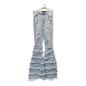 JC JQ hi rise distressed festival fringe denim pants